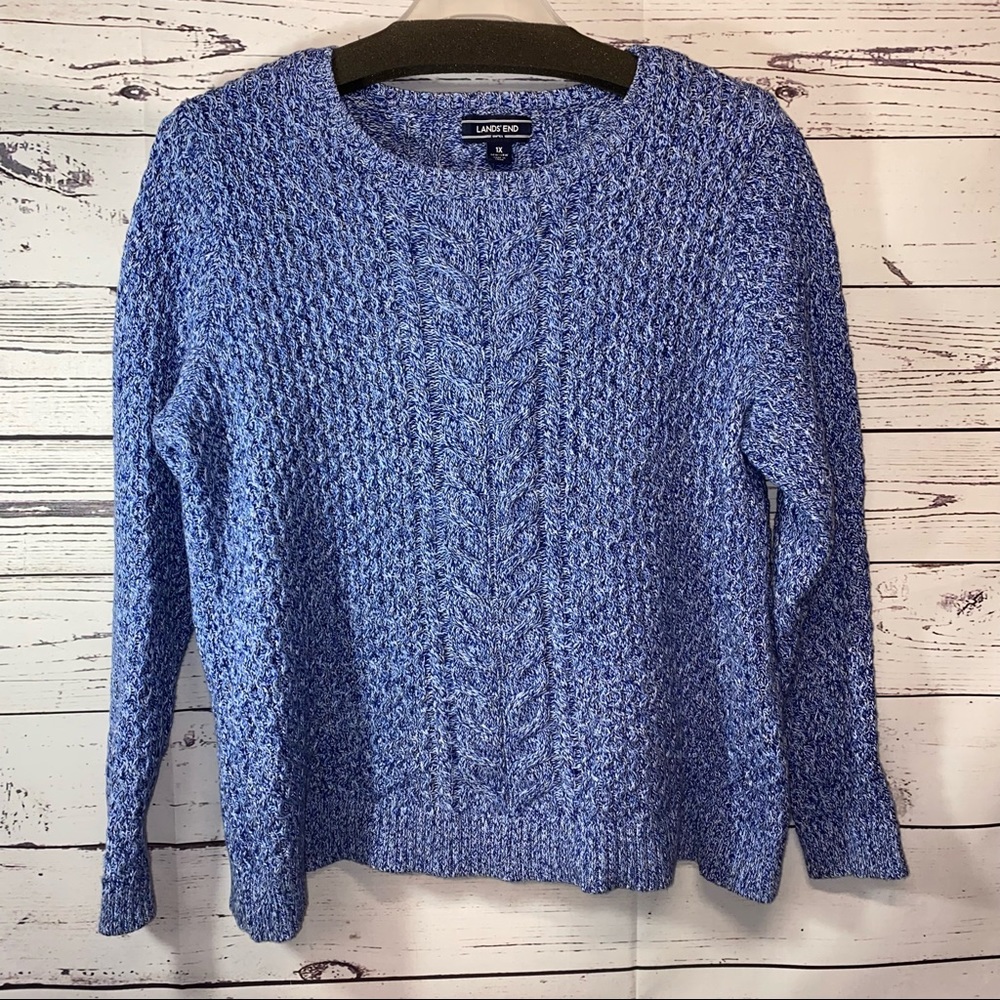 Lands End Women’s Sweater XL 16-18 Cable Knit Chunky Cotton Crewneck